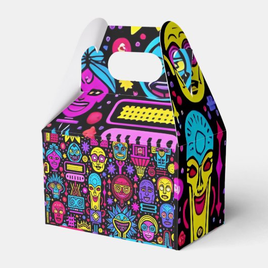 Neon Doodle Faces – Levendig Street Art Pattern Bedankdoosjes (Achterkant)