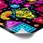Neon Doodle Faces – Levendig Street Art Pattern Perfect Poster (Hoek)