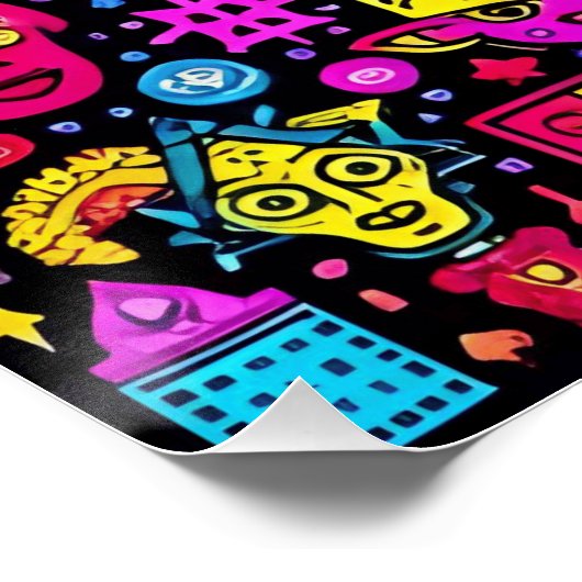 Neon Doodle Faces – Levendig Street Art Pattern Perfect Poster (Hoek)
