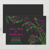 Neon Doodle Floral Wedding Save the Date (Voorkant / Achterkant)