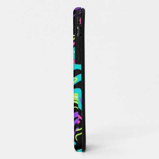 Neon Doodle Pattern Phone Case on Black (Achterkant/links)