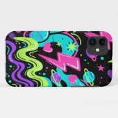 Neon Doodle Pattern Phone Case on Black (Achterkant (horizontaal))