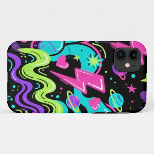 Neon Doodle Pattern Phone Case on Black (Achterkant (horizontaal))