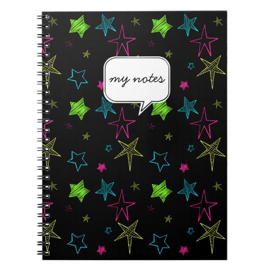 Neon Doodle Stars Aangepast Notitieboek (Voorkant)
