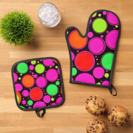 Neon Dot Party Ovenwant & Pannenlap Set
