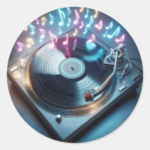 Neon Draaitafel Met Vinylplaat Ronde Sticker