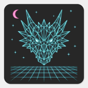 Neon Draak Synthwave – Retro Vuur Beest Vierkante Sticker