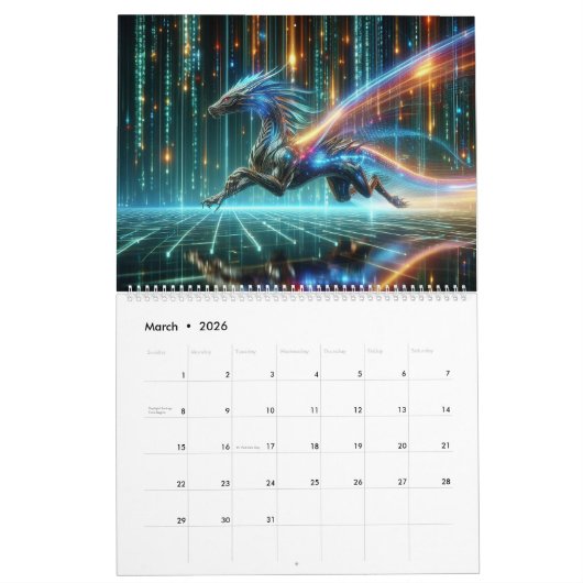 Neon Dragon AI Art Kalender (Mar 2026)