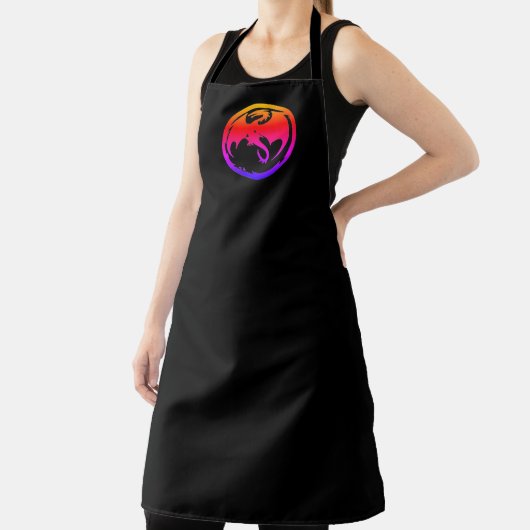 Neon Dragon Black women chef schort (Insitu)