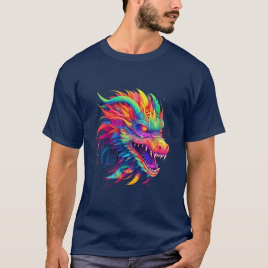 NEON Dragon in heldere, levendige kleuren T-shirt (Voorkant)