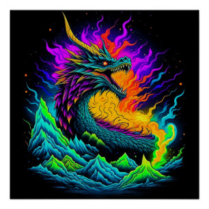 Neon Dragon Perfect Poster