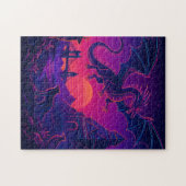 Neon Dragon Realm – Synthwave Fantasy Landscape Legpuzzel (Horizontaal)