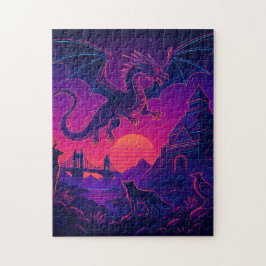 Neon Dragon Realm – Synthwave Fantasy Landscape Legpuzzel