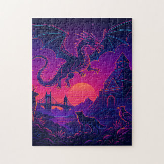 Neon Dragon Realm – Synthwave Fantasy Landscape Legpuzzel
