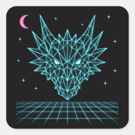 Neon Dragon Synthwave – Retro Fire Beast Vierkante Sticker