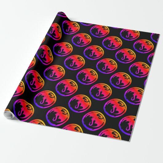 Neon Dragon zwart mat inpakpapier medium (Uitgerold)
