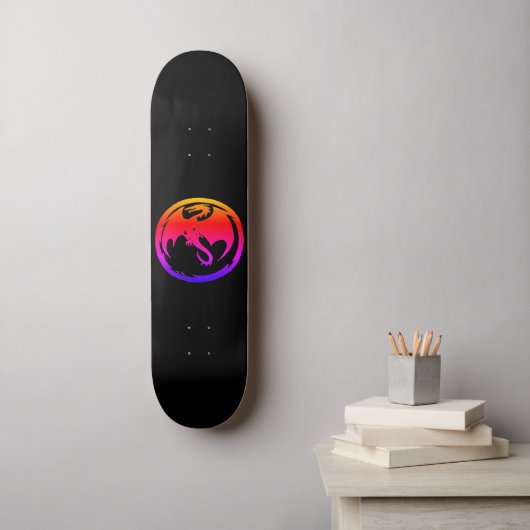 Neon Dragon zwarte skateboard (Muurkunst)