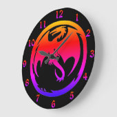 Neon Dragon zwarte wandklok w nummers (Hoek)