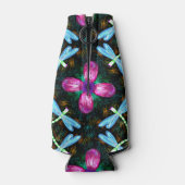 Neon Dragonflies Roze Bloem Zwart Shimmer Patroon Flesjeskoeler (Achterkant)