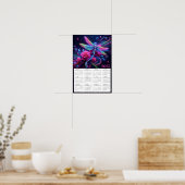Neon Dragonfly en Rozen 2025 Kalender Poster (Keuken)