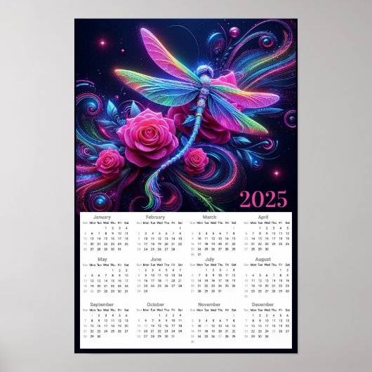 Neon Dragonfly en Rozen 2025 Kalender Poster (Voorkant)