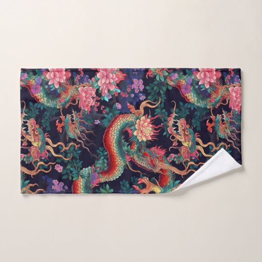 Neon Dragons en Flowers Bad Handdoek (Handdoek)