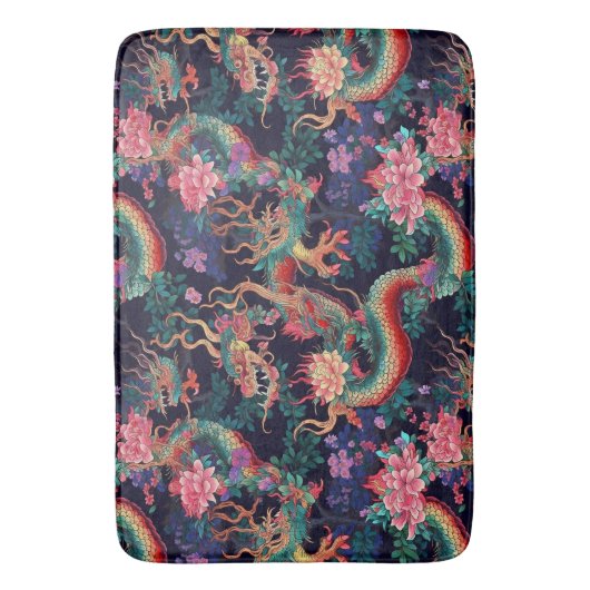 Neon Dragons en Flowers Badmat (Voorkant Verticaal)