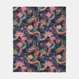 Neon Dragons en Flowers Fleece Deken