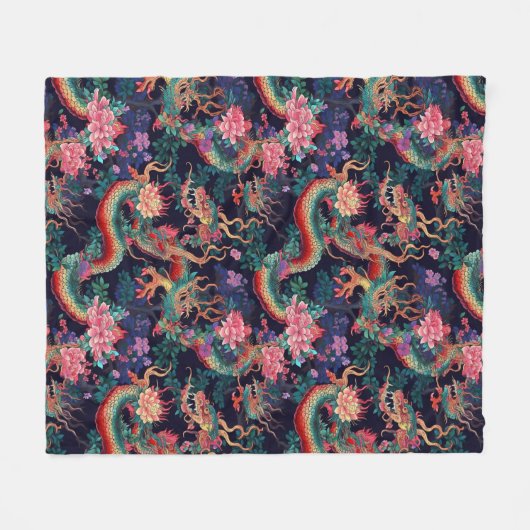 Neon Dragons en Flowers Fleece Deken (Voorkant (Horizontaal))