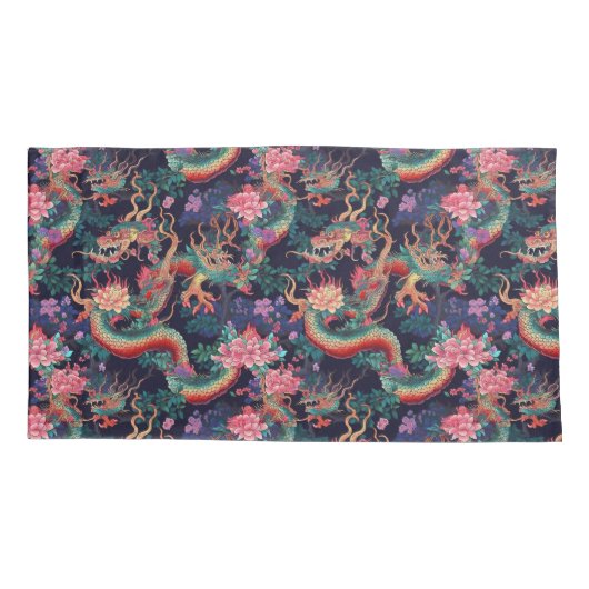 Neon Dragons en Flowers Kussensloop (Achterkant-Links)