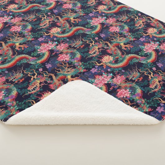 Neon Dragons en Flowers Sherpa Deken (3/4)
