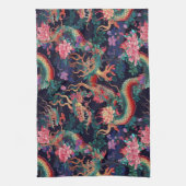 Neon Dragons en Flowers Theedoek (Verticaal)
