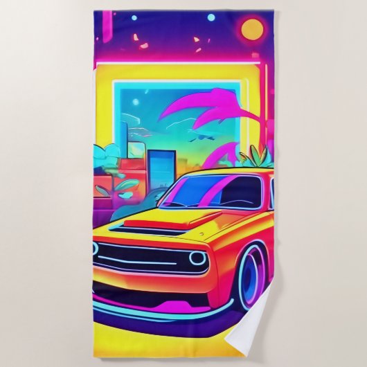 Neon Dream Car Escape Strandlaken (Voorkant)