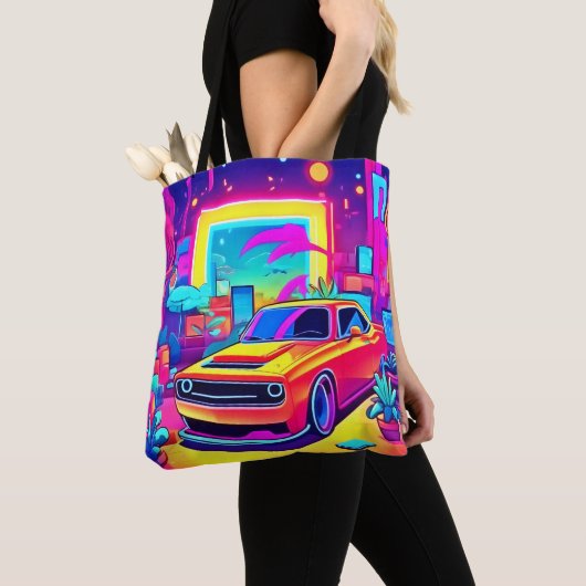 Neon Dream Car Escape Tote Bag (Dichtbij)