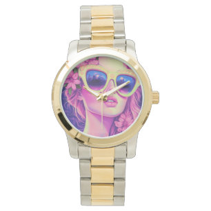 Neon Dream Girl met een bloemenzonnebril Horloge