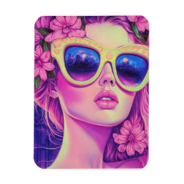 Neon Dream Girl met een bloemenzonnebril Magneet