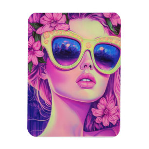 Neon Dream Girl met een bloemenzonnebril Magneet