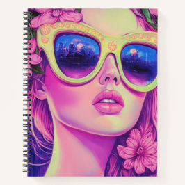 Neon Dream Girl met een bloemenzonnebril Notitieboek