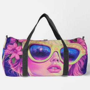 Neon Dream Girl met een bloemenzonnebril Plunjezak