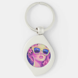 Neon Dream Girl met een bloemenzonnebril Sleutelhanger