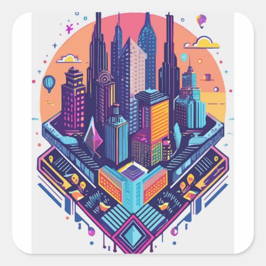 Neon Dreams: Abstracte Cyberpunk-werelden Vierkante Sticker (Voorkant)