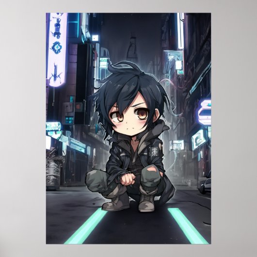 Neon Dreams: Een Chibi's Cyberpunk Anime Avontuur Poster (Voorkant)