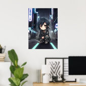Neon Dreams: Een Chibi's Cyberpunk Anime Avontuur Poster (Thuiskantoor)