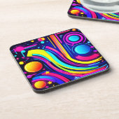 Neon Dreams: een psychedelische digitale odyssee Bier Onderzetter (Linkerzijde)