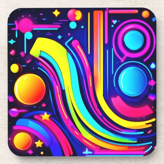 Neon Dreams: een psychedelische digitale odyssee Bier Onderzetter (Voorkant)