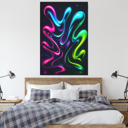 Neon Dreams II Abstract Canvas | Chrome Wall Art (Insitu (Slaapkamer))