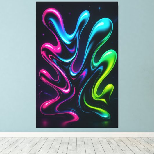 Neon Dreams II Abstract Canvas | Chrome Wall Art (Insitu (Houten vloer))