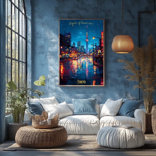 Neon Dreams of Tokyo - Shimmering City Reflections Poster