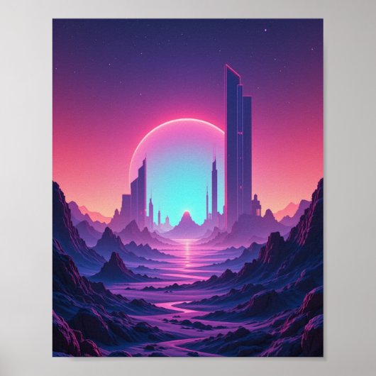 Neon Dreams: Retro Futurisme Muurkunst Poster (Voorkant)