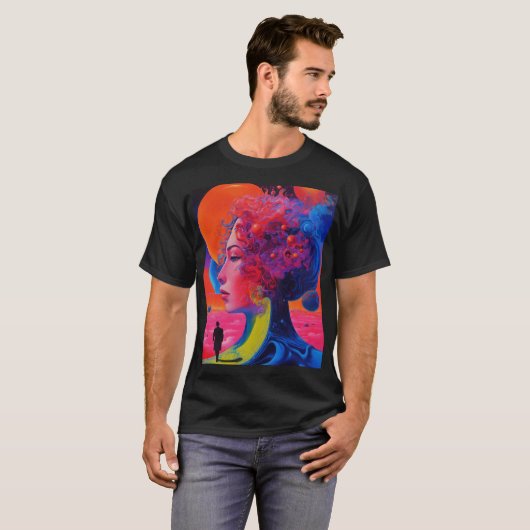 Neon Dreams: Surreal Dali Universe Art T-shirt (Voorkant volledig)